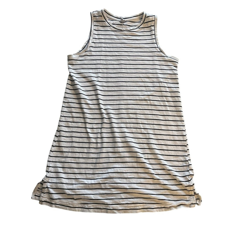 Old Navy Women's Size M Tank Dress Shift Blue White Stripe 100% Cotton High Neck